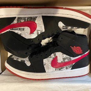 Nike Air Jordan 1 Mid Newspaper Air Times Black Gym Red-White 852542-061 Us8.5